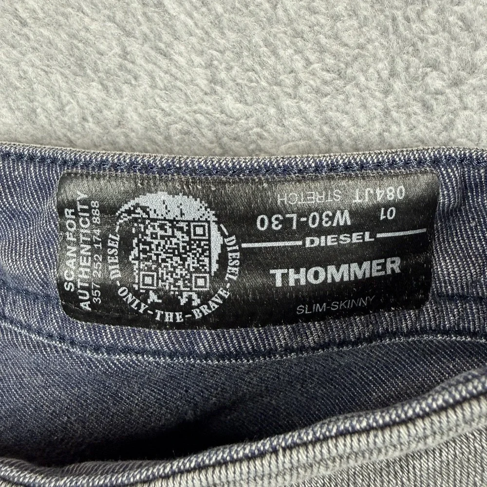 Diesel THOMMER Jeans Mens 30x29 Gray Stretch Denim Blue Lined Slim Skinny Hemmed